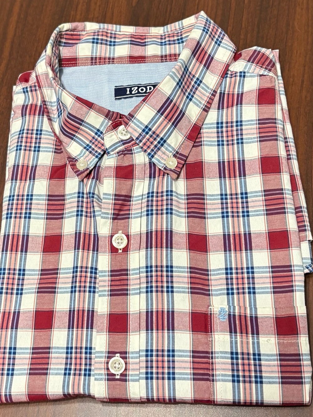 Izod Red, White & Blue Plaid Button-Down Shirt